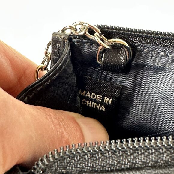 Coach Mini Skinny ID Case Keychain Coin Wallet Signature C Black Canvas Leather - Picture 6 of 9